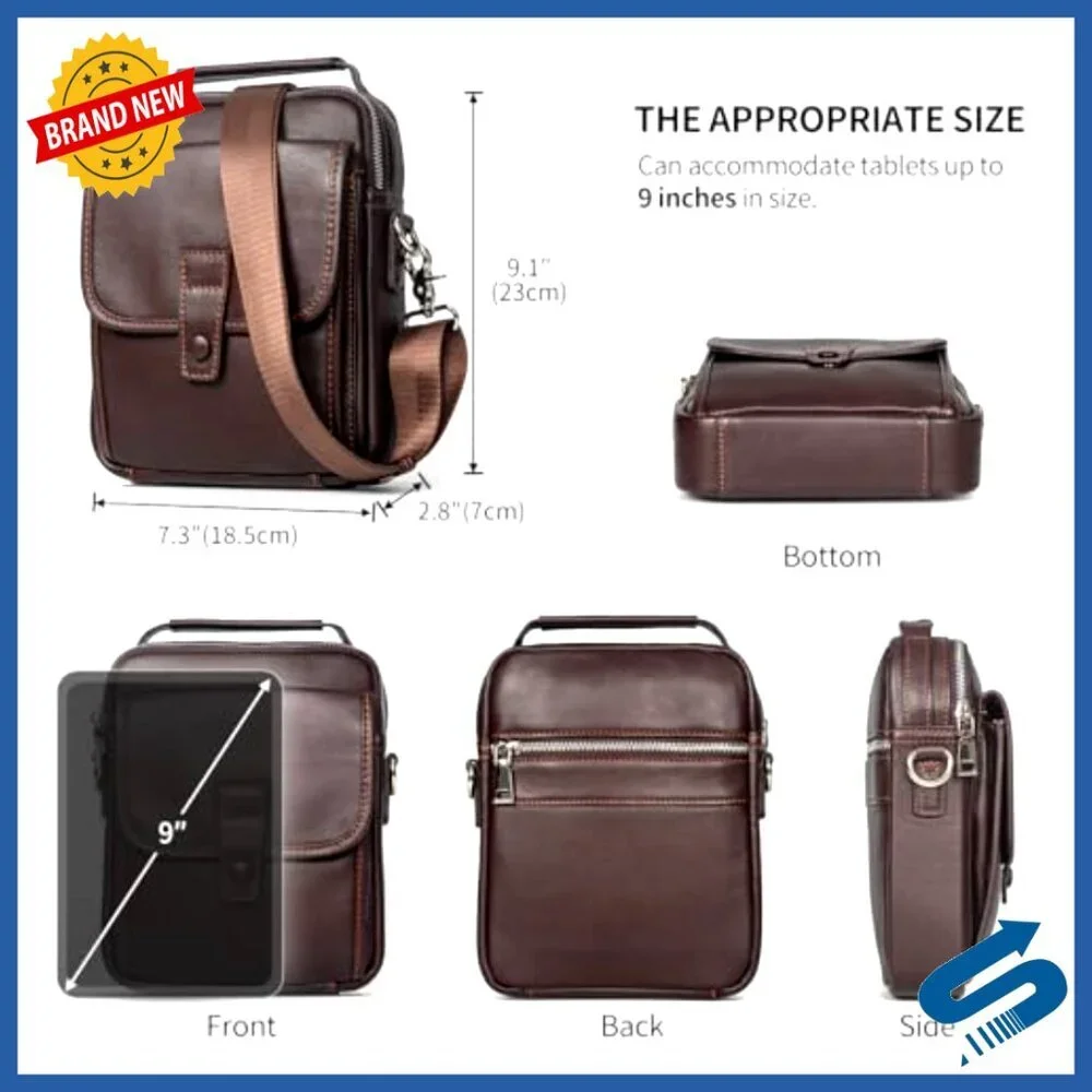 Leather Messenger Bag Crossbody Sling Travel Daypack Magnetic Buckle